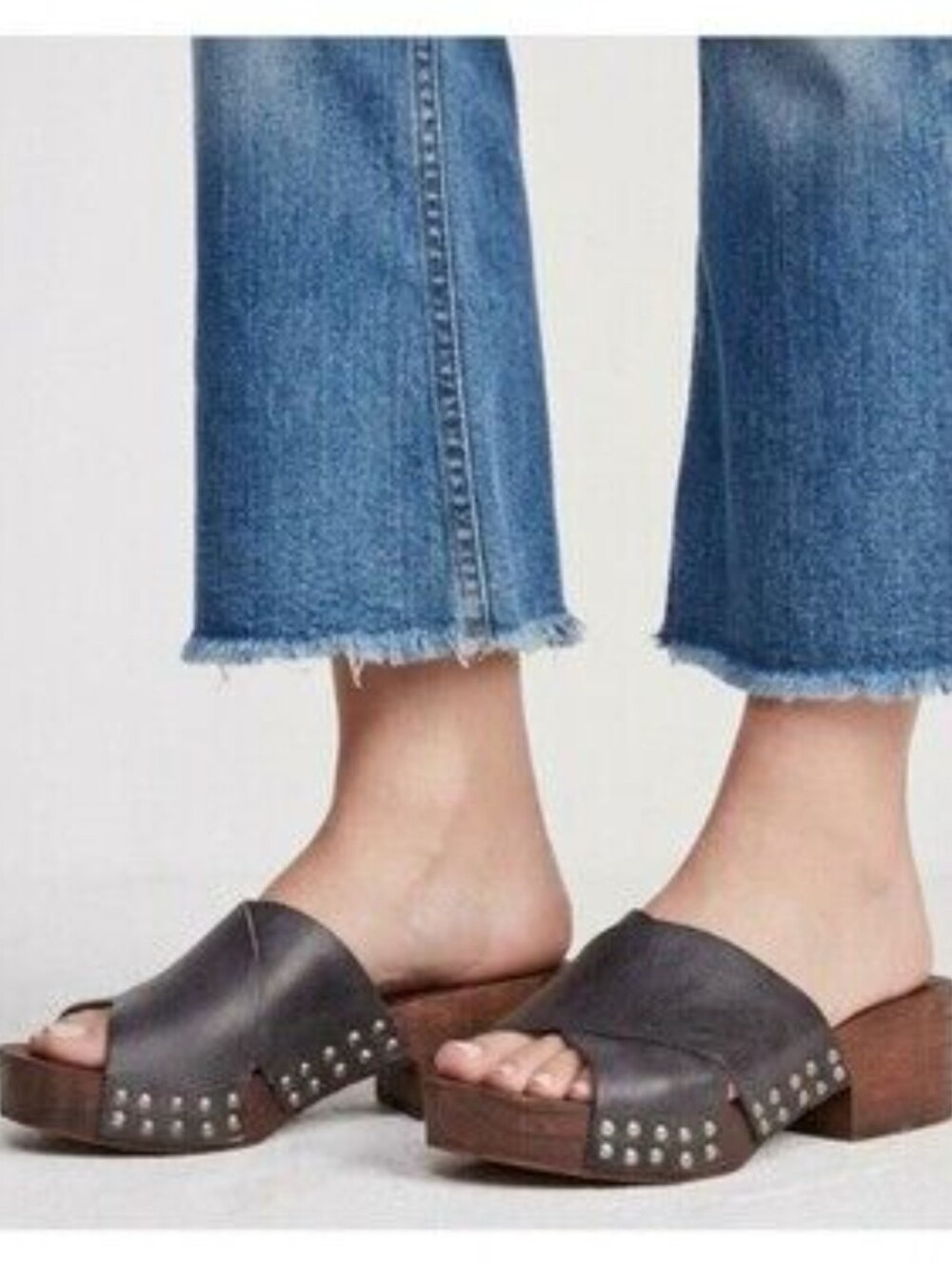 Free People Sonnet Brown Studded Leather Clog Sandals Size 38